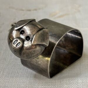 Vintage Sterling Silver Pig Napkin Ring
